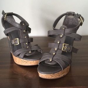 Gray, Strappy Wedges